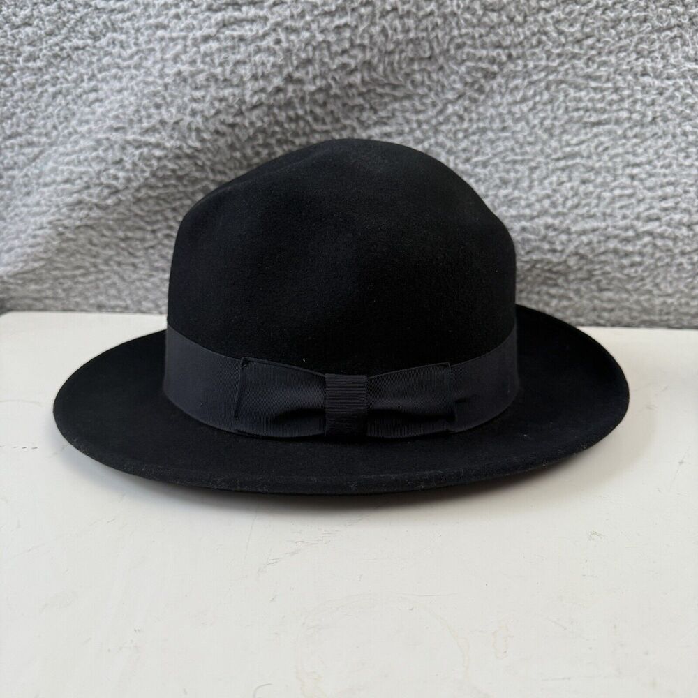 (Stain) DORFMAN PACIFIC Men’s Black 100% Wool Felt Fedora Hat USA made L large